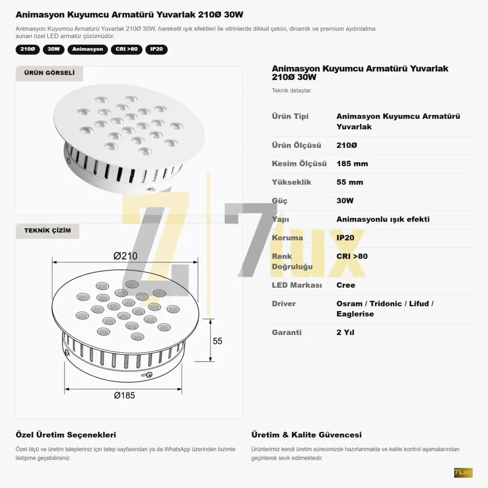 Animasyon Kuyumcu Armatürü Yuvarlak 210Ø 30W