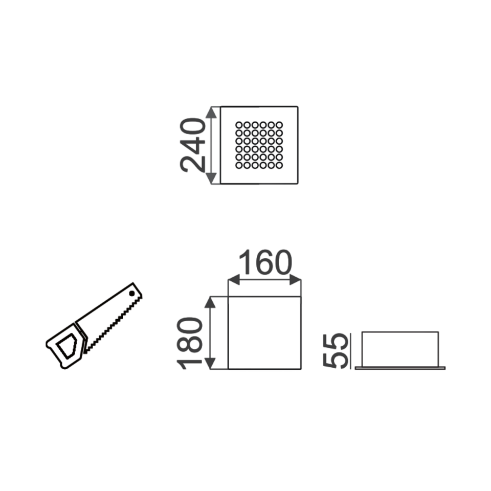 Kuyumcu Armatürü Kare 240x240 MM 55W