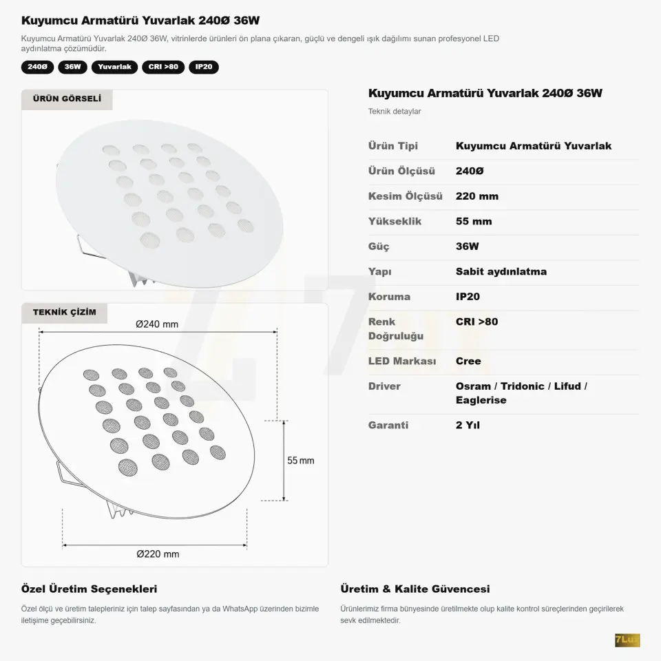 Kuyumcu Armatürü Yuvarlak 240Ø 36W