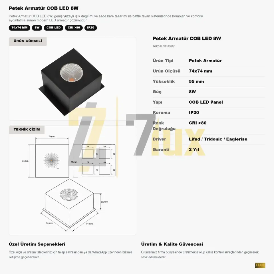 Petek Armatür COB LED 8W
