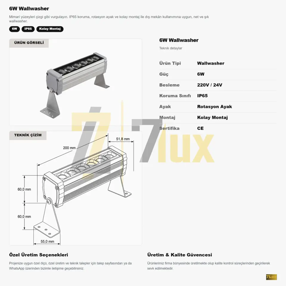 Wallwasher 20 cm Aydinlatma 6W Sıva Üstü Led Volvoşır