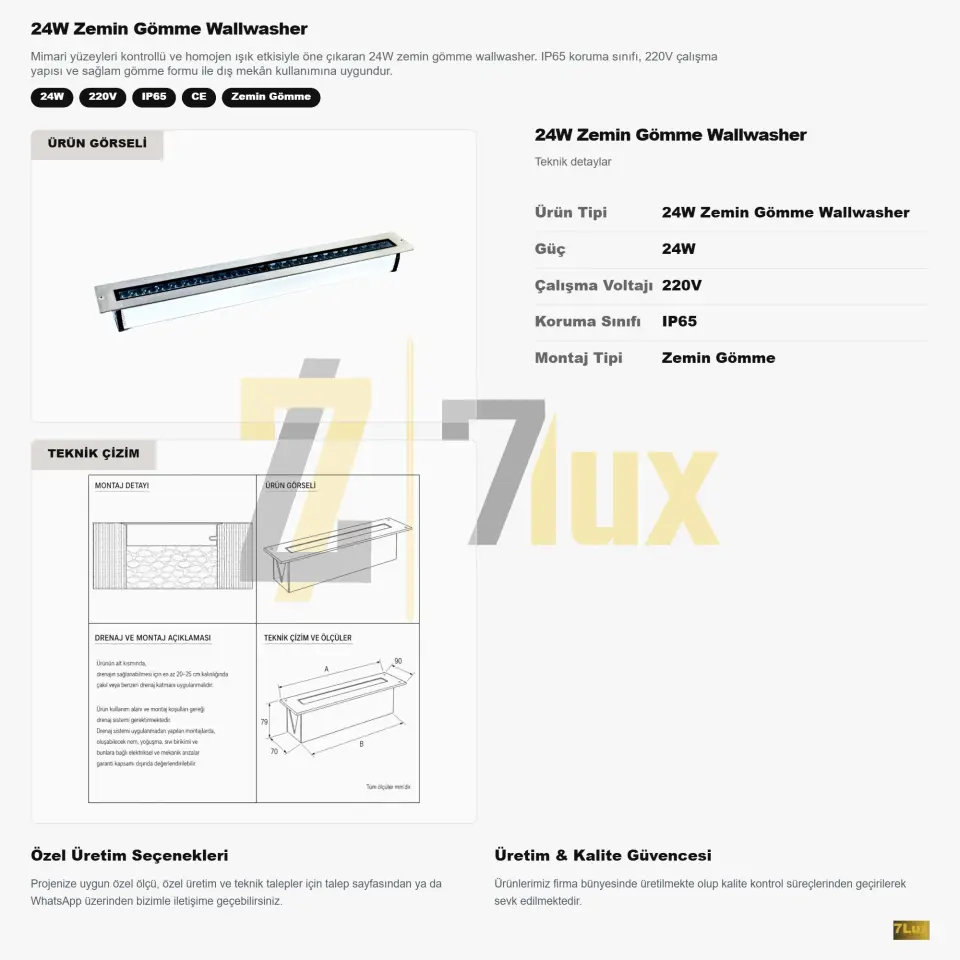 24W Zemin Gömme Wallwasher Aydınlatma IP65 220V