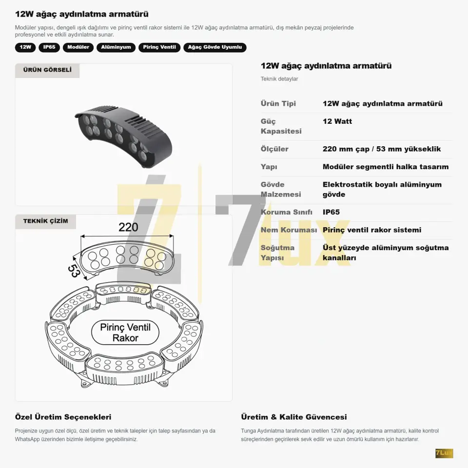 12W Ağaç Aydınlatma Armatürü IP65 Modüler Halka
