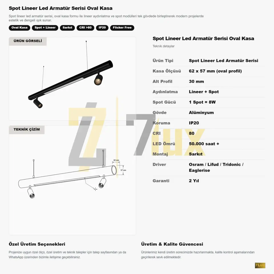 Spot Lineer Led Armatür Serisi Oval Kasa 62x57x30