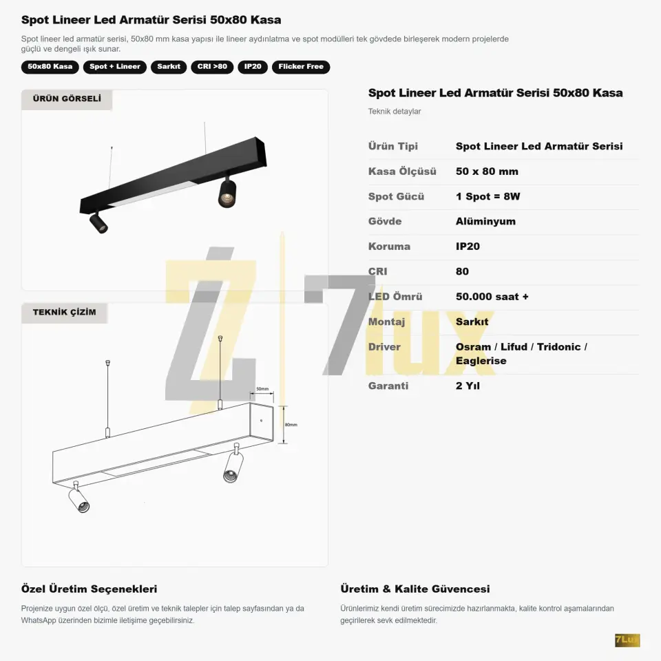 Spot Lineer Led Armatür Serisi 50x80 Kasa