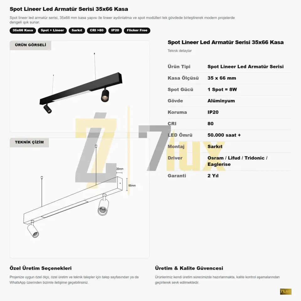 Spot Lineer Led Armatür Serisi 35x66 Kasa