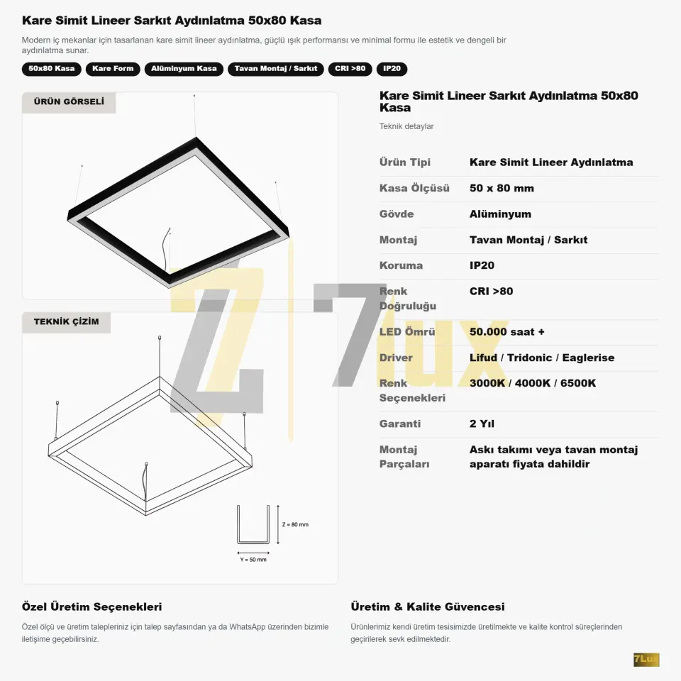 Kare Simit Lineer Aydınlatma 50x80 Kasa