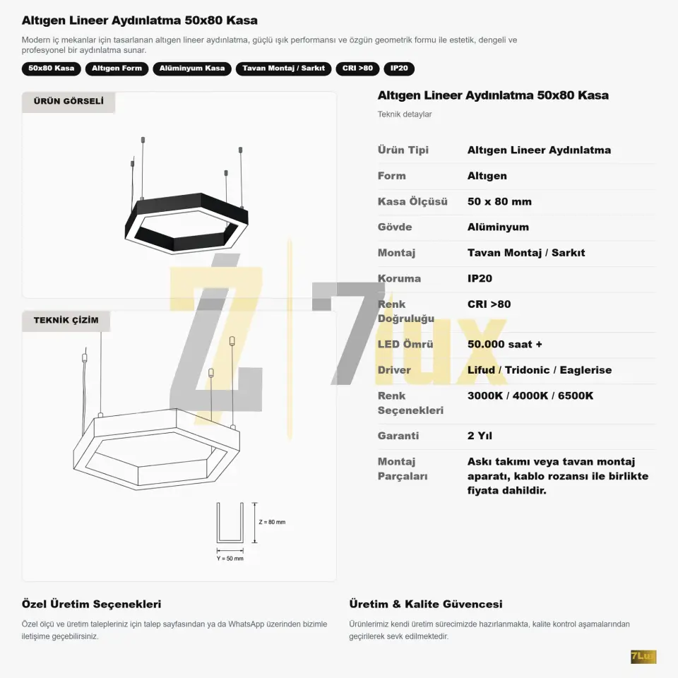 Altıgen Lineer Aydınlatma 50x80 Kasa