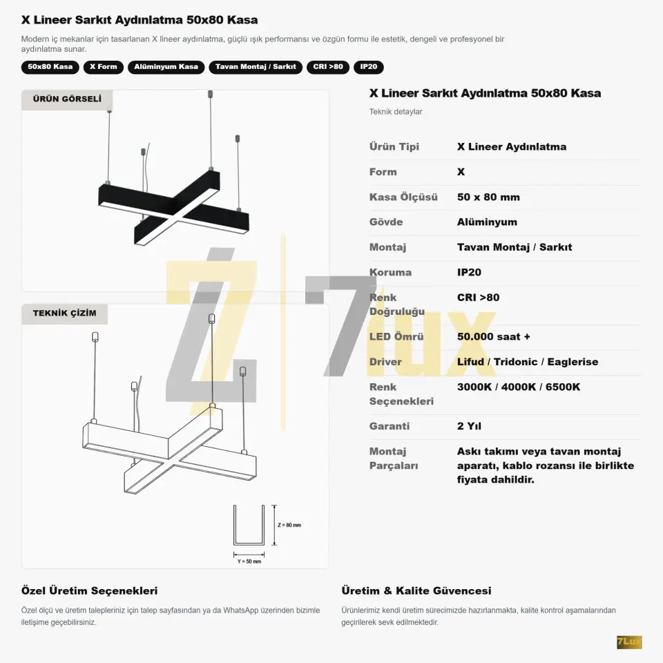 X Lineer Aydınlatma 50x80 Kasa