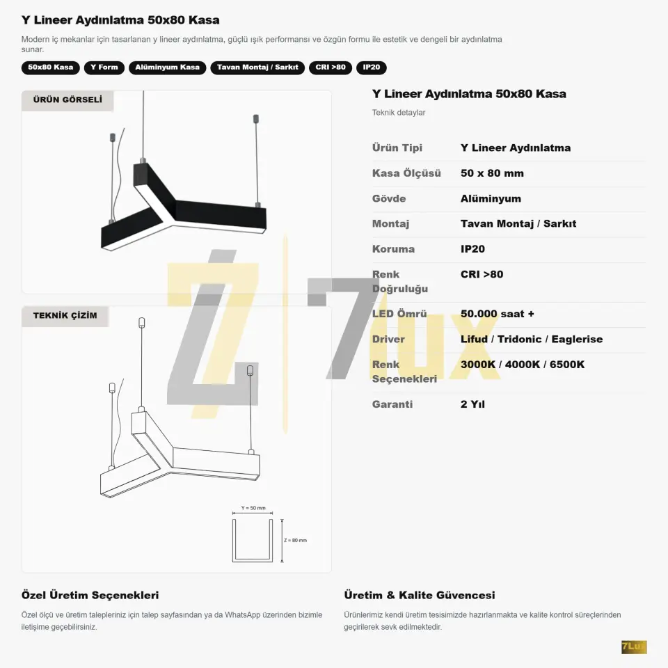 Y Lineer Aydınlatma 50x80 Kasa