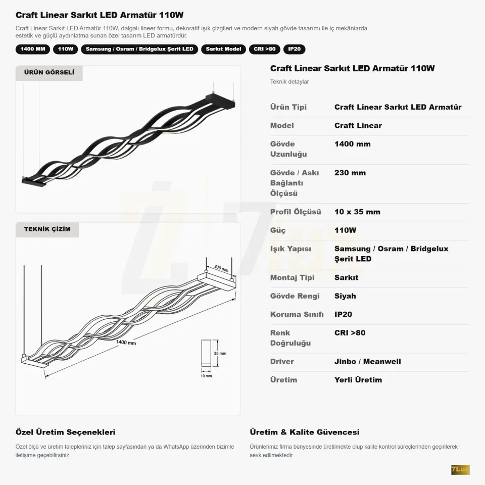 Craft Linear Sarkıt LED Armatür 110W