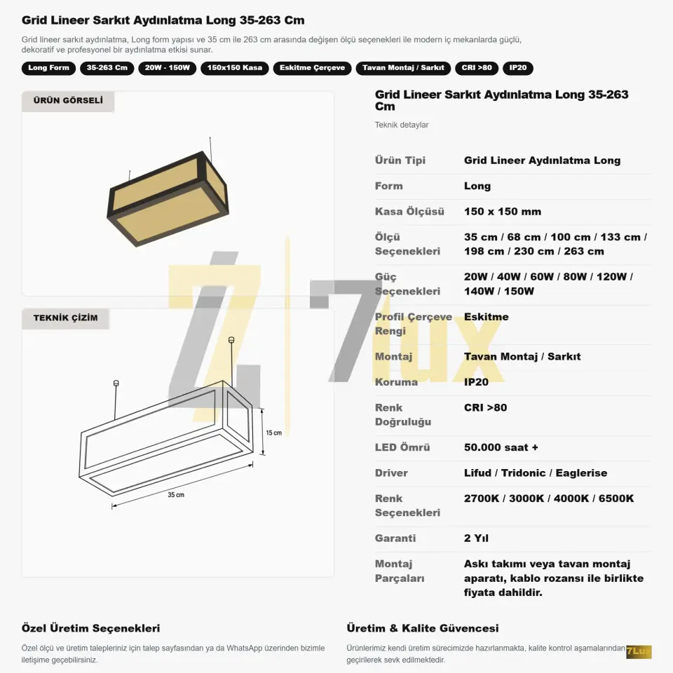 Grid Lineer Sarkıt Aydınlatma Long 35-263 Cm