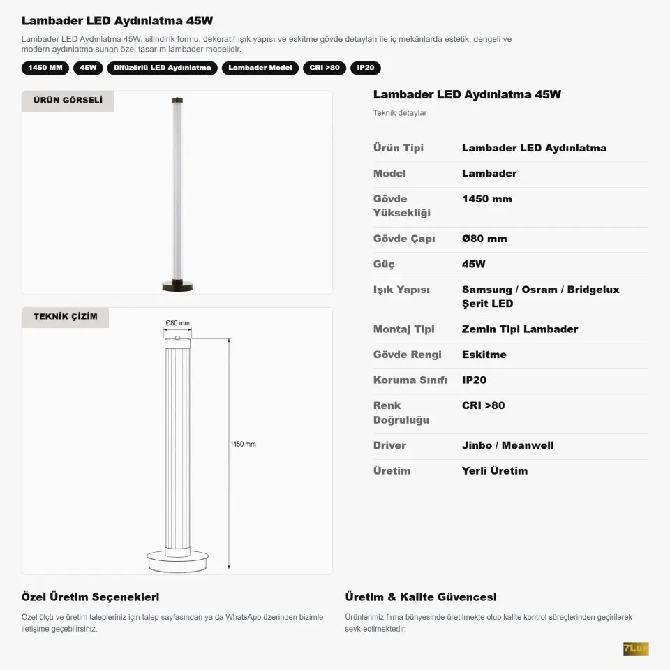 Lambader LED Aydınlatma 45W