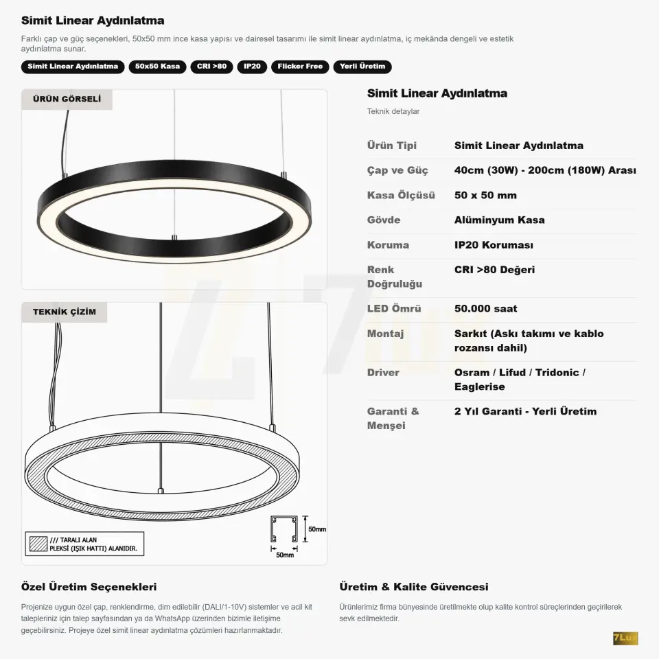 Simit Linear Aydınlatma 50x50