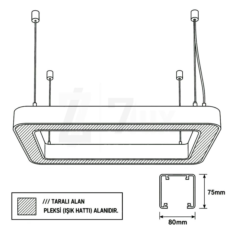 Radius Dikdörtgen Linear Aydınlatma 80x75