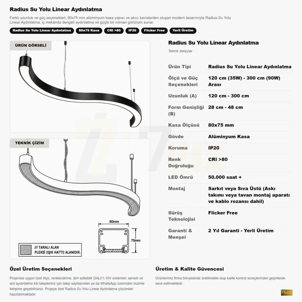 Radius Su Yolu Linear Aydınlatma 80x75