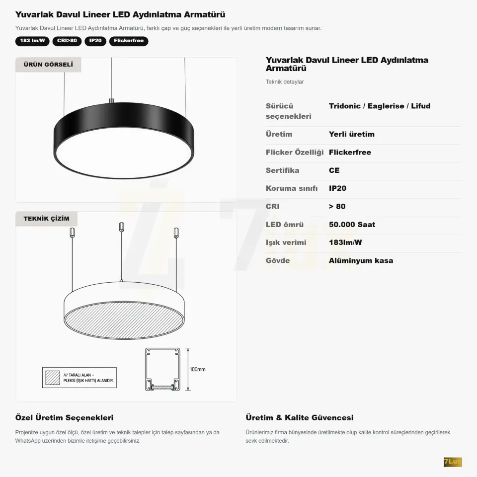 Yuvarlak Davul Lineer LED Aydınlatma Armatürü